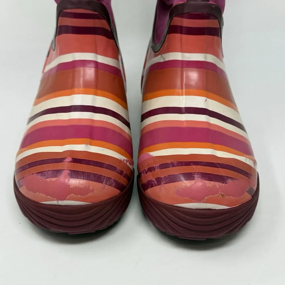 Bogs Prairie Stripe Boots Girls Size 2 Purple Suede Rubber Waterproof Faux Fur